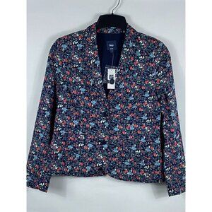 GAP Floral Print 2-Button Blazer Jacket Navy Blue Size 4 Women's NWT F51